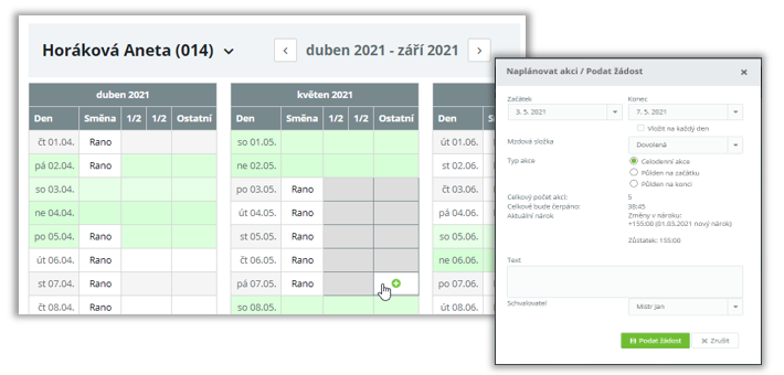 Obr. 15: Vložení žádosti do kalendáře uživatelem